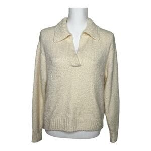 Venroy Wool Blend Oversized Open Neck Polo Sweater Cream XS